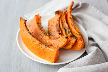 freshly baked and juicy slices of pumpkin