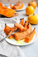 freshly baked and juicy slices of pumpkin