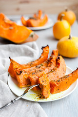 freshly baked and juicy slices of pumpkin