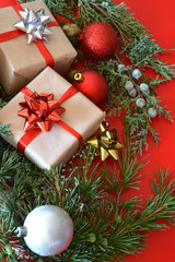 Fototapeta na wymiar Christmas decorations accompanied by gifts