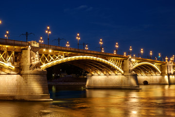 Margaret bridge at dusk in Budapest