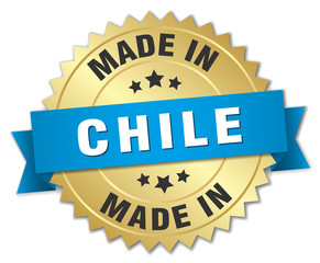 made in Chile gold badge with blue ribbon