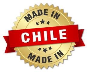 made in Chile gold badge with red ribbon