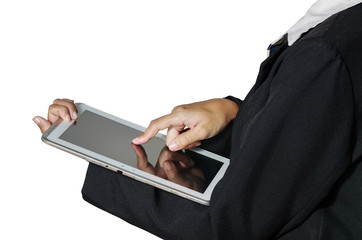 Business asia women using tablet for checked trend and relax tim
