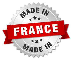 made in France silver badge with red ribbon