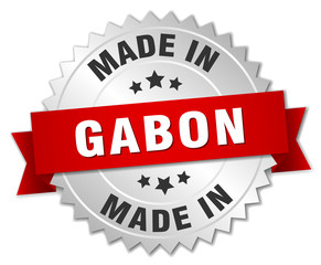 made in Gabon silver badge with red ribbon