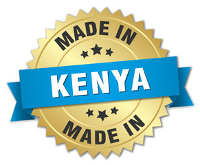 made in Kenya gold badge with blue ribbon