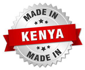 made in Kenya silver badge with red ribbon