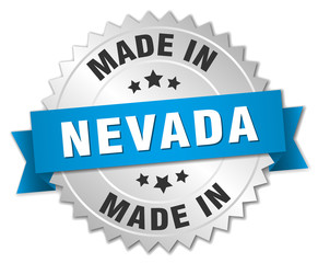 made in Nevada silver badge with blue ribbon