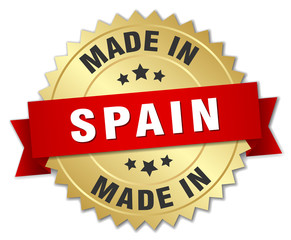 made in Spain gold badge with red ribbon
