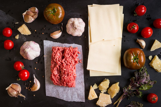 Set of ingredients for italian lasagne