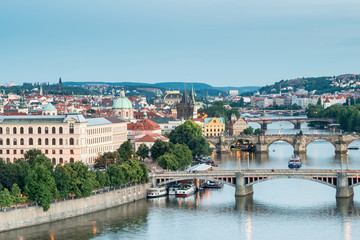 Fototapeta na wymiar Prague at Twilight, view of Bridges on Vltava