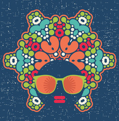 Black head woman with strange pattern hair.