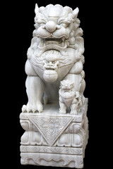 Fototapeta na wymiar Marble lion sculpture on black background