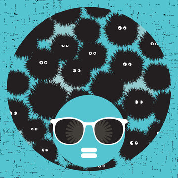 Black head woman with strange pattern hair.