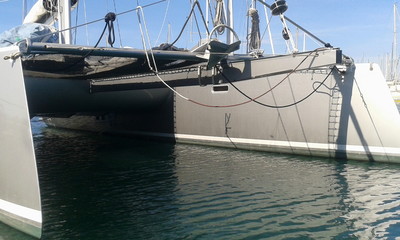 modern sleek grey sail catamaran