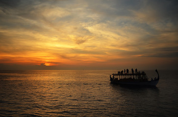 Fototapeta na wymiar cruise at sunset time