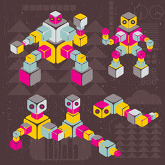 Retro style cube robots.
