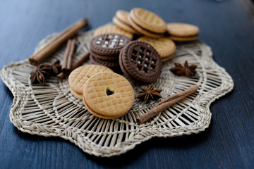 baked cream cookies with vanilla and chocolate