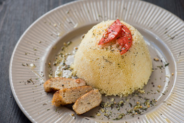 Delicious homemade vegetarian couscous made with bell pepper, to