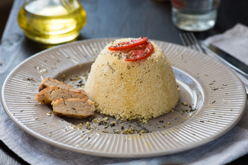 Delicious homemade vegetarian couscous made with bell pepper, to