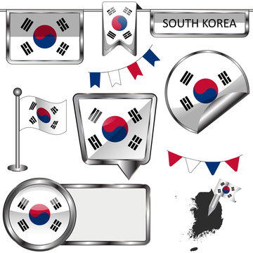 Glossy icons with flag of South Korea