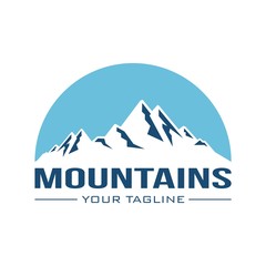 Mountain Logo Vector. vector logo design illustration of mountain lake adventure explore trip, tourism, outdoor gear, climbing,