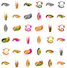 Set of abstract eco plant icons, business logotype nature green