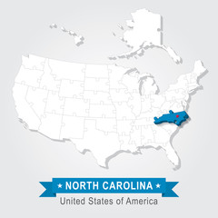 North Carolina state. USA administrative map.
