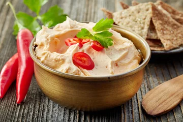 Fotobehang cream cheese with chili and tomato, dip sauce © Mara Zemgaliete