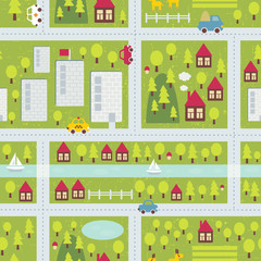 Cartoon map pattern of small town.