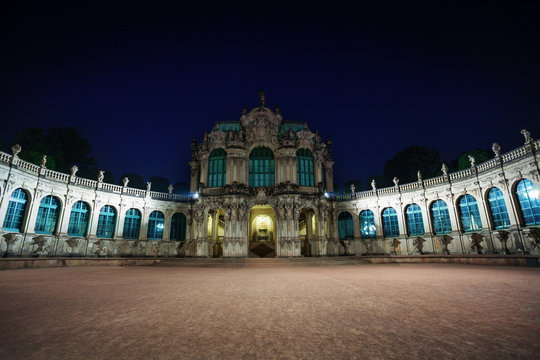 Dresden Art Gallery And Park At Night