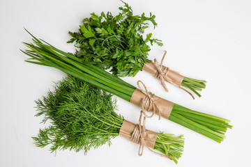 bunches of fresh herbs