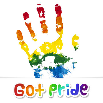 Rainbow hand. Gouache rainbow LGBT sticker. Vector. Isolated.