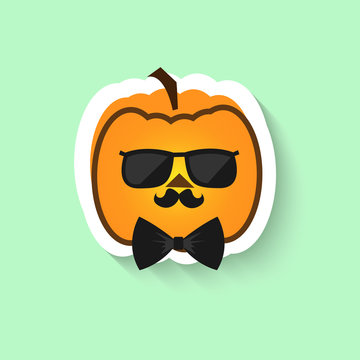 Pumpkin hipster in sunglasses and bow tie