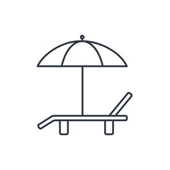 Beach vector outline icon. Umbrella with deck chair