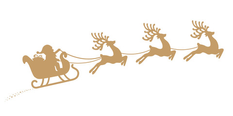 santa sleigh reindeer flying gold silhouette