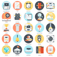 Education theme, flat style, colorful, vector icon set for info