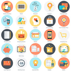 Shopping theme, flat style, colorful, vector icon set for info g