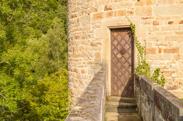 Old stone castle tower entrance