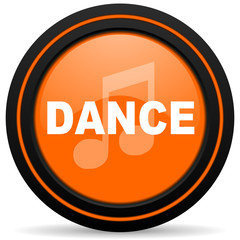 dance music orange glossy web icon on white background