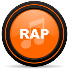rap music orange glossy web icon on white background