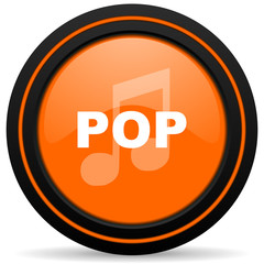 pop music orange glossy web icon on white background