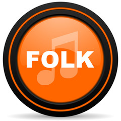 folk music orange glossy web icon on white background
