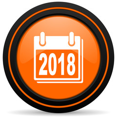 new year 2018 orange glossy web icon on white background