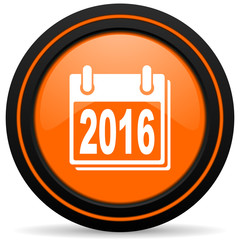 new year 2016 orange glossy web icon on white background