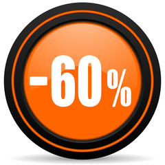 60 percent sale retail orange glossy web icon on white background