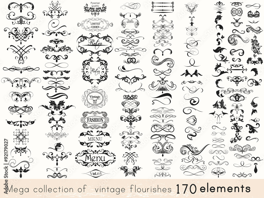 Poster set of vector calligraphic elements and page decorations