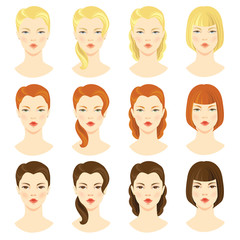 illustrations of beautiful young girls with various hair styles