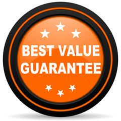 best value guarantee orange glossy web icon on white background